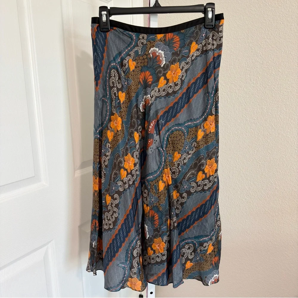 Anthropologie Tanvi Kedia Sandrine Bias Midi Skirt Size‎ 0 Blue Orange